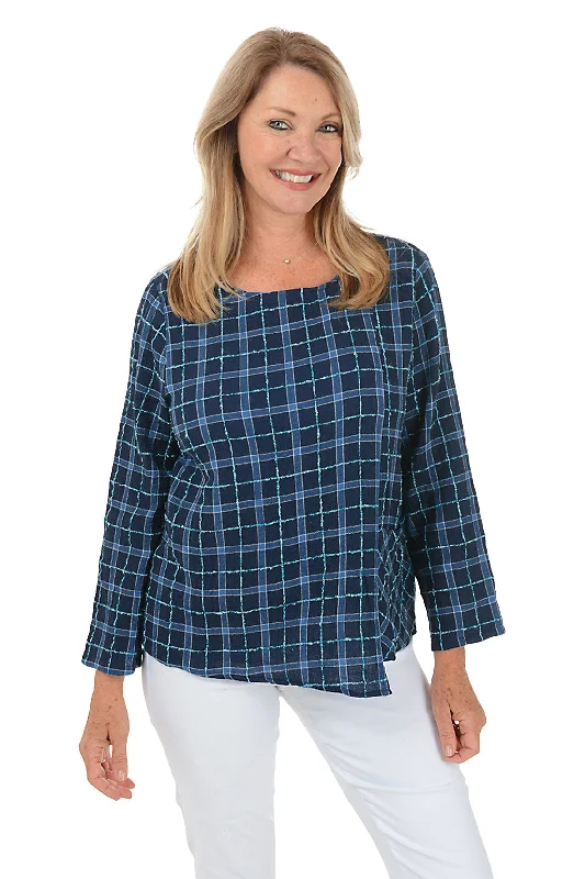 Shop More, Spend Less!Windowpane Plaid Asymmetrical Blouse