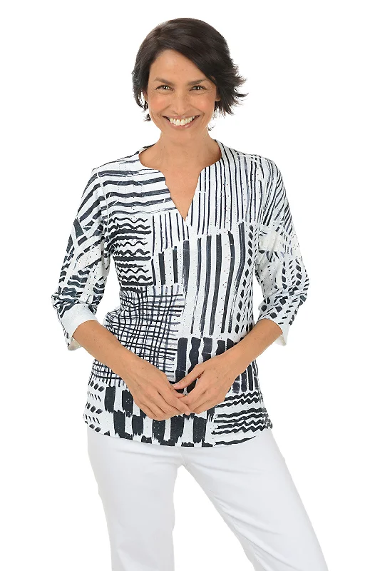 Crazy Discounts Inside!Petite Bold Lines High-Low Eyelet Top