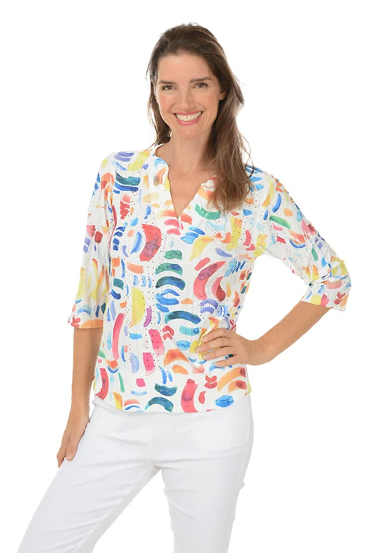 Save Like Never Before!Colorful Confetti High-Low Eyelet Top