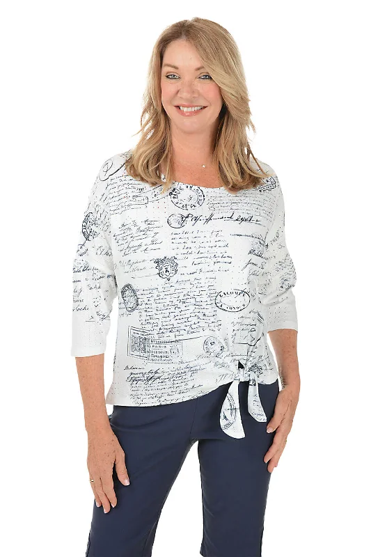 Save Up to 50% Off!Petite Paris Postage Eyelet Tie-Front Top