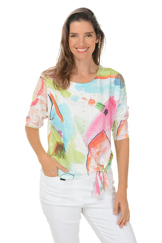 Exclusive Savings This Week!Petite Pastel Paint Eyelet Tie-Front Top