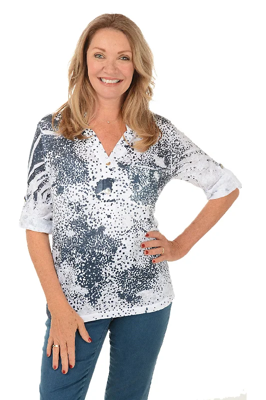 Lowest Prices Guaranteed!Dalmation Dots Roll Sleeve Top