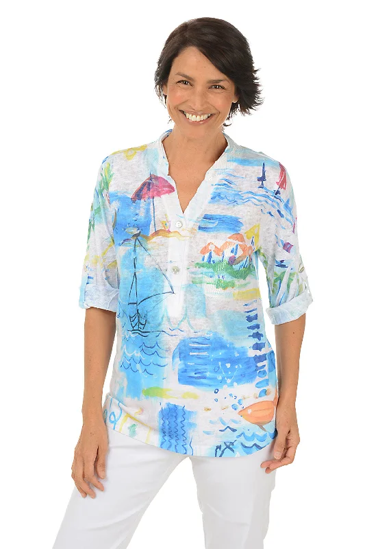 Upgrade for Less!Petite Beach Vacation Roll Sleeve Top
