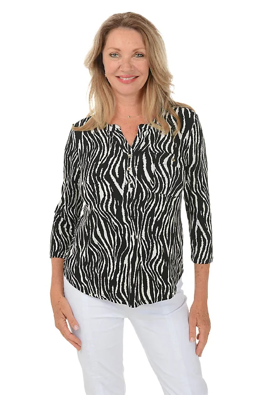 Save More with Every Purchase!Petite Zebra Pocket Curved Hem Top