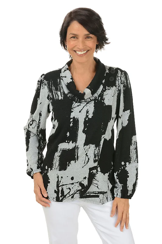 Get It Before It’s Gone!Inky Double Button Cowl Neck Top