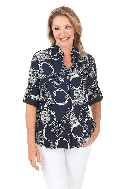 Stock Up and Save!Navy Out Of Focus Button-Front Shirt