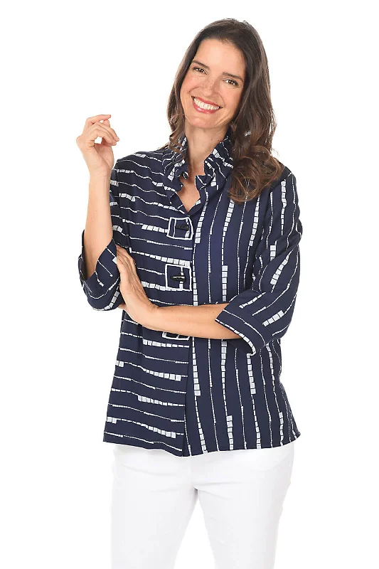The Best Sale of the Year!Navy Keyboard Wire Collar Button-Front Shirt