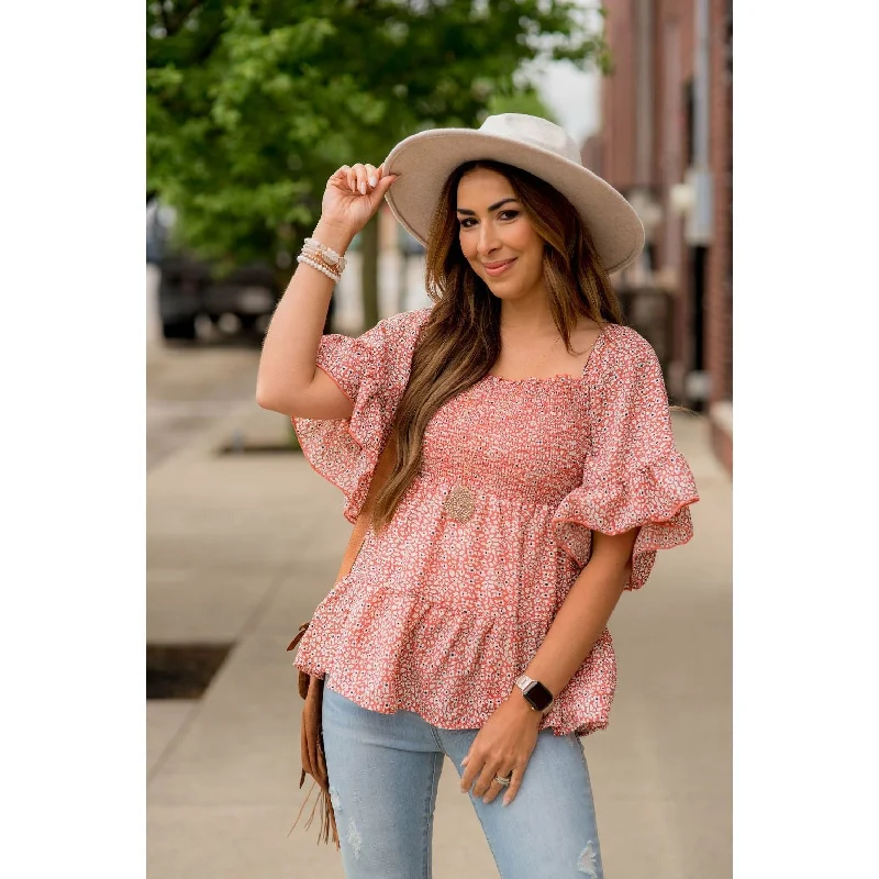 Every Deal is a Steal!Blooming Ruffles Smocked Peplum Blouse