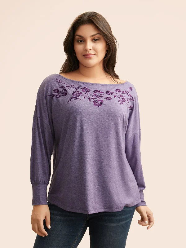 Special Discounts Inside!Boat Neck Floral Embroidered T-shirt