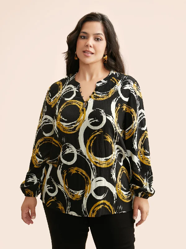 Your Best Deals Are Here!Brush Print Pleated Lantern Sleeve Blouse