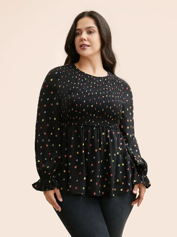 Price Drop Alert!Color Polka Dot Shirred Lantern Sleeve Blouse