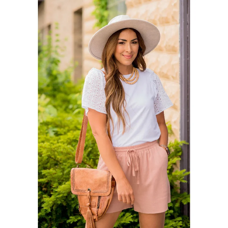 One Click Away from Big Savings!Eyelet Short Sleeve Blouse