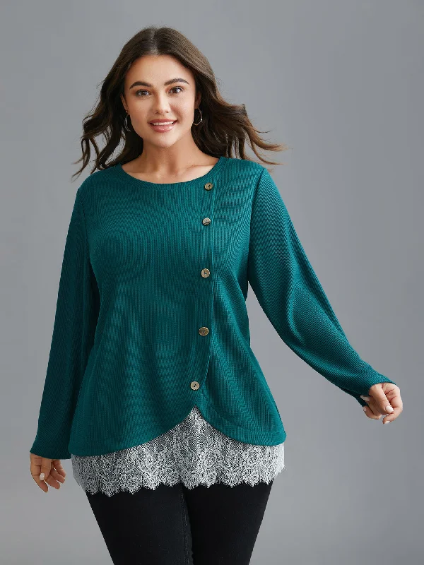 Find Your Perfect Deal Today!Crochet Lace Button Detail Wrap Knit Top