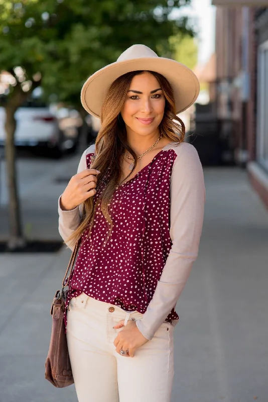 The Best Offers Are Here!Dotted Front Long Sleeve Blouse