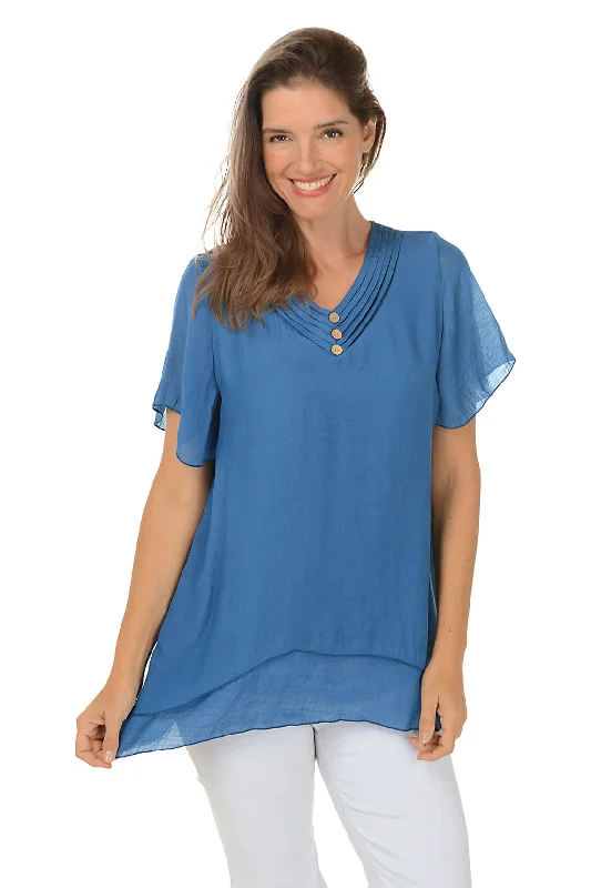 Time to Save Big!Pleated V-Neck Shark Bite Blouse