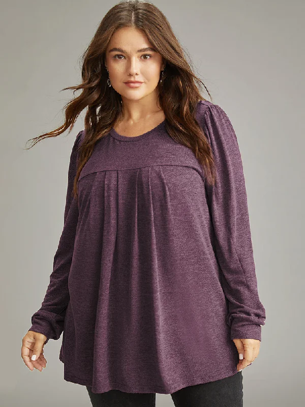 The Best Sale of the Year!Plain Heather Plicated Detail T-shirt