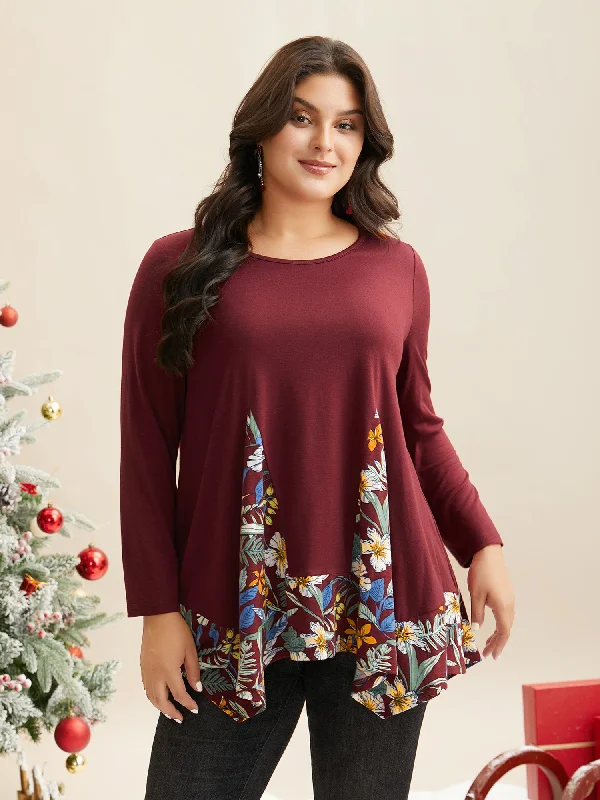 Score Huge Discounts Today!Holiday Printed Asymmetrical Hem Jersey Top
