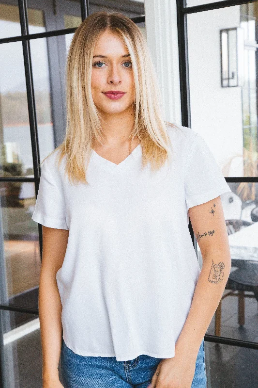 Great Deals, Just for You!Lanelle Tencel V-Neck Shirt, Optic White | Velvet Heart