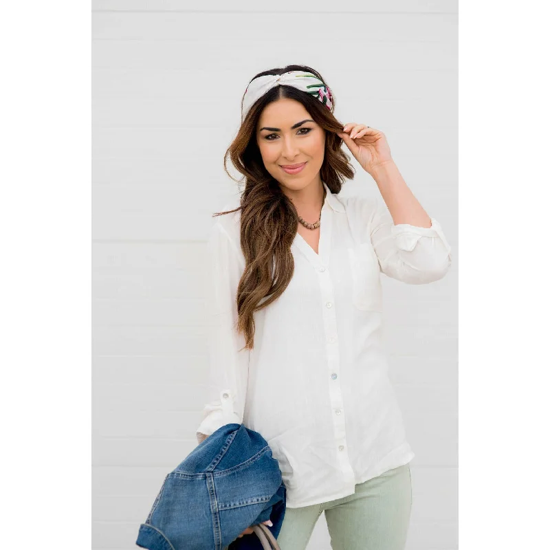 Your Wallet Will Thank You!Lightweight 3/4 Sleeve Button Down Blouse