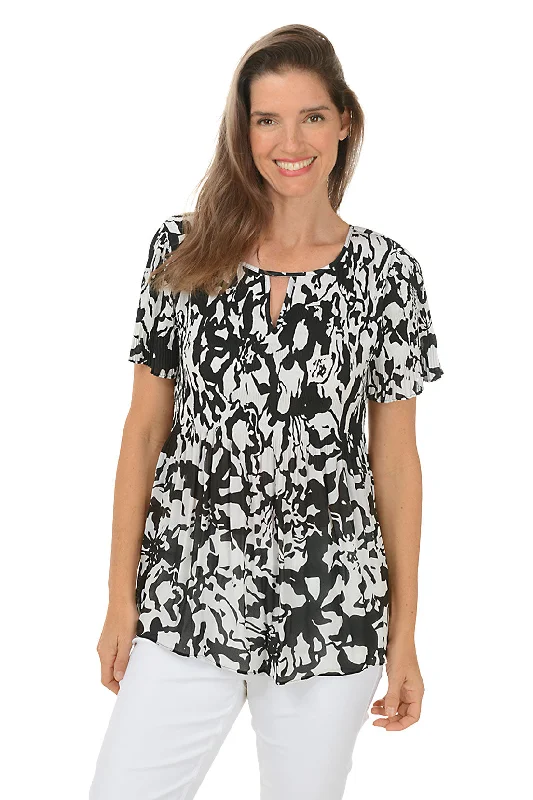 Your Chance to Save is Now!Bold Blossoms Keyhole Pleated Blouse