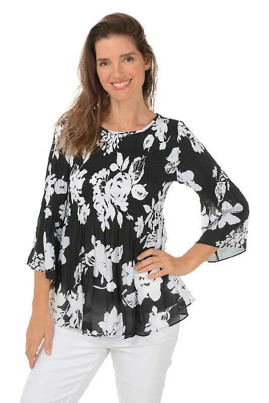 Special Offer – Act Fast!Nighttime Garden Pleated Bell Sleeve Blouse