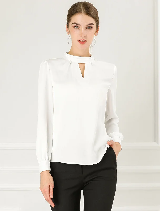 Great Deals, Just for You!Keyhole Elegant Stand Collar Long Sleeve Chiffon Office Blouse