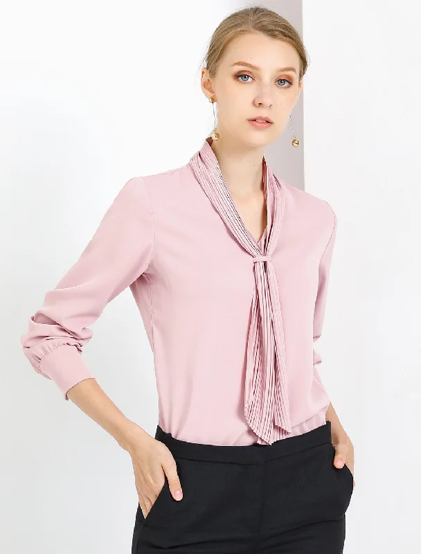Hottest Discounts of the Year!Long Sleeve Blouse Chiffon Pleated Tie Neck Office Top Shirt
