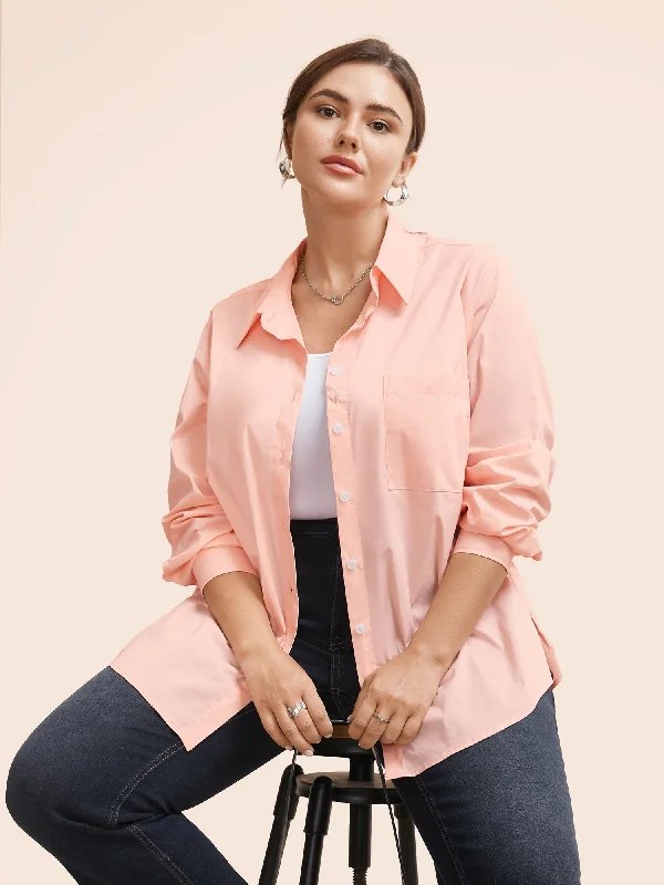Your Discount is Waiting!Plain Shirt Collar Split Side Blouse