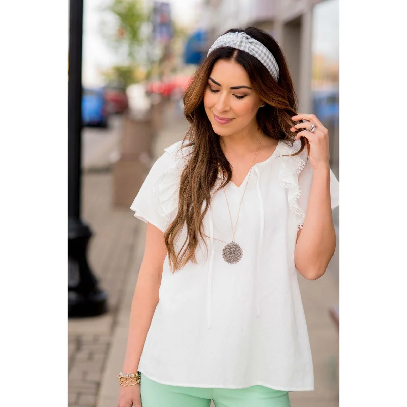 Seasonal Sale – Shop Now!Pom Trim Flutter Sleeve Blouse