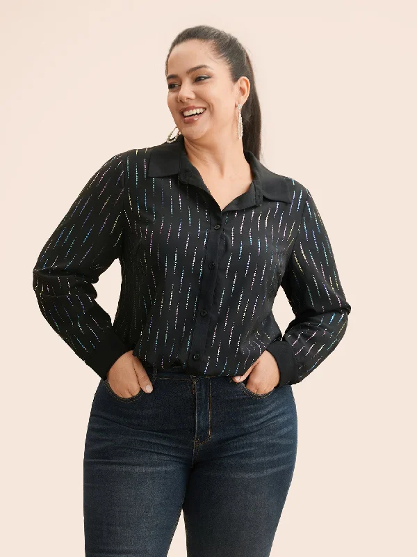 Find Your Perfect Deal Today!Shirt Collar Glitter Striped Patchwork Shirt