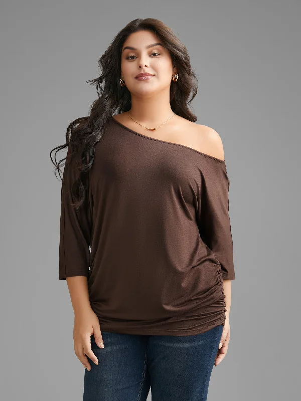 Must-Have Deals Inside!Solid Off Shoulder Dolman Sleeve Jersey Top