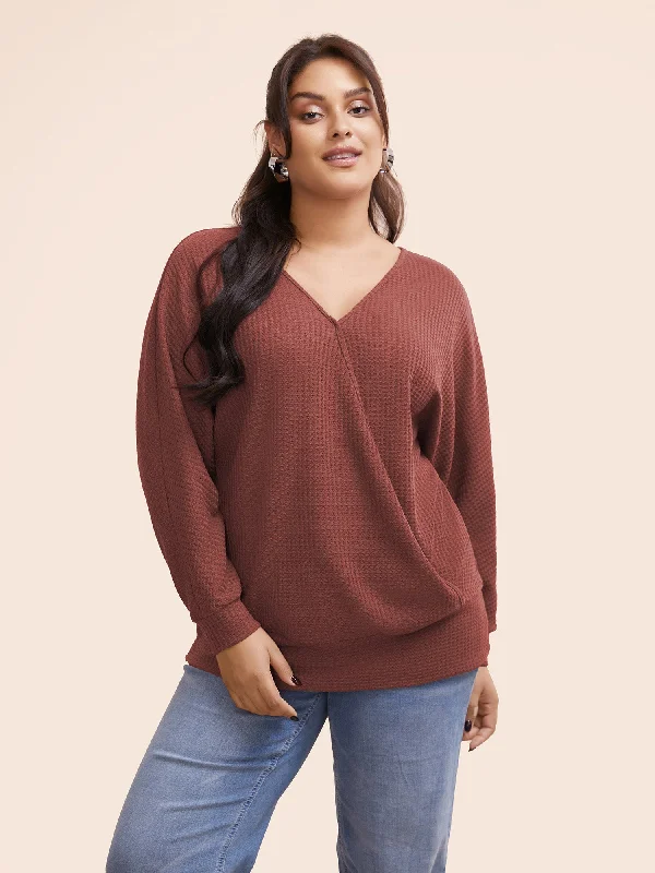 Find the Best Deals Here!Solid Waffle Knit Wrap Long Sleeve T-shirt
