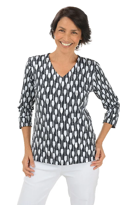 Save More Than Ever!Silver Champagne Flutes Classic UPF50+ V-Neck Top
