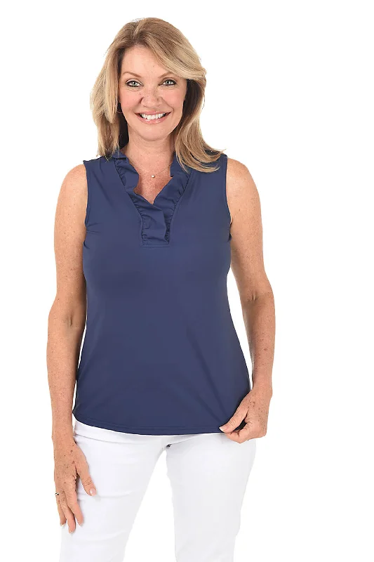 Shop Before It’s Gone!Essentials Color Solid UPF50+ Ruffle Sleeveless Knit Top