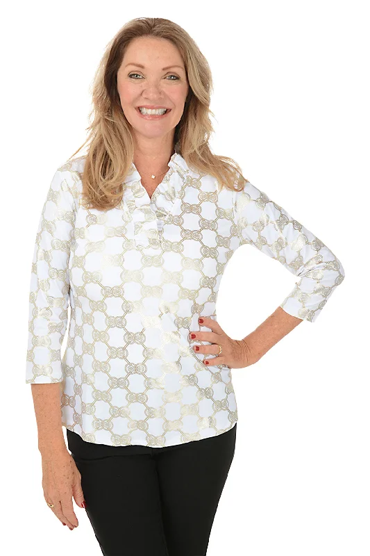 Exclusive Offers You’ll Love!Gold Medallion Ruffle Neck UPF50+ Top