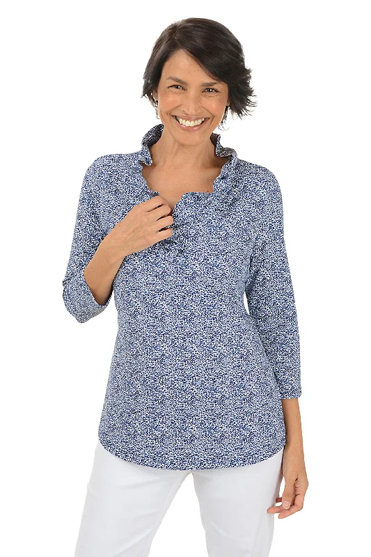 The Sale You’ve Been Waiting For!Ditsy Leopard Ruffle Neck UPF50+ Top