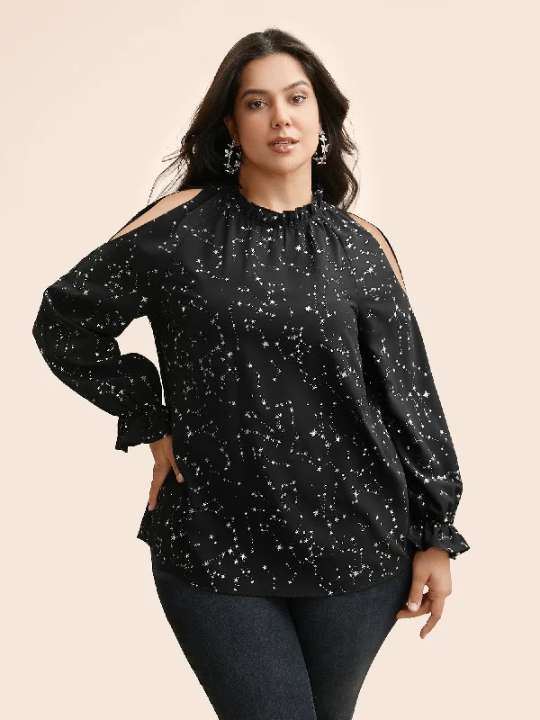 Save Up to 50% Off!Star Lantern Sleeve Ruffles Gathered Blouse