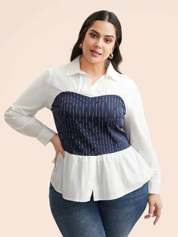 Buy One, Get One Free!Striped Patchwork Shirred Gathered Blouse