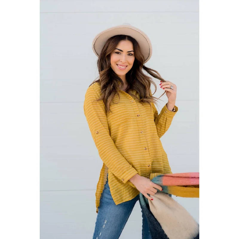 Limited Stock Available!Striped Side Slit Button Down