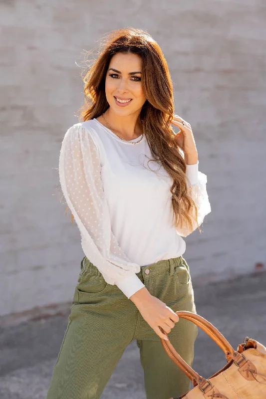 Find the Best Deals Here!Swiss Dot Long Sleeve Blouse