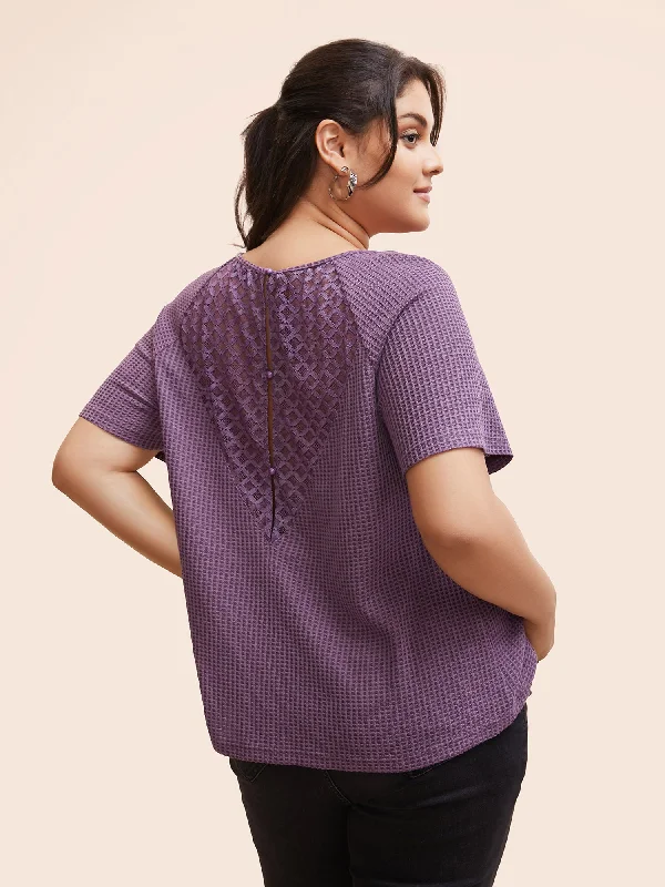 Flash Sale – Act Fast!Waffle Knit Lace Patchwork Raglan Sleeve T-shirt