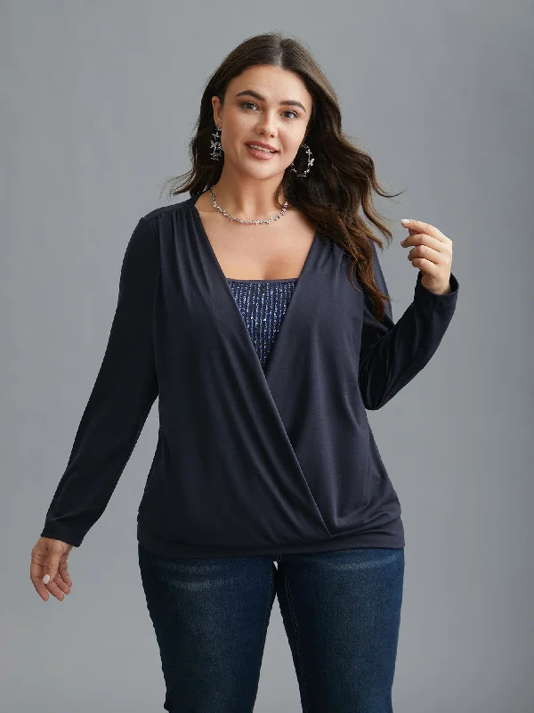 Act Fast – Limited Time Savings!Wrap Design Sequin Knit Top