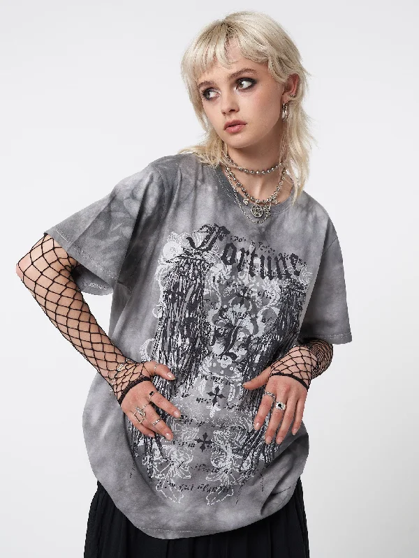 Get the Best for Less!Fortune Wings Grey Tie Dye T-Shirt