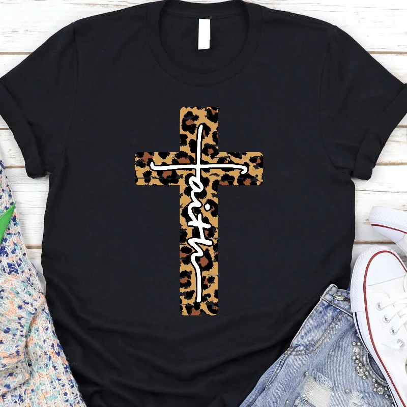 More Discounts, More Joy!Leopard Faith Cross Tee