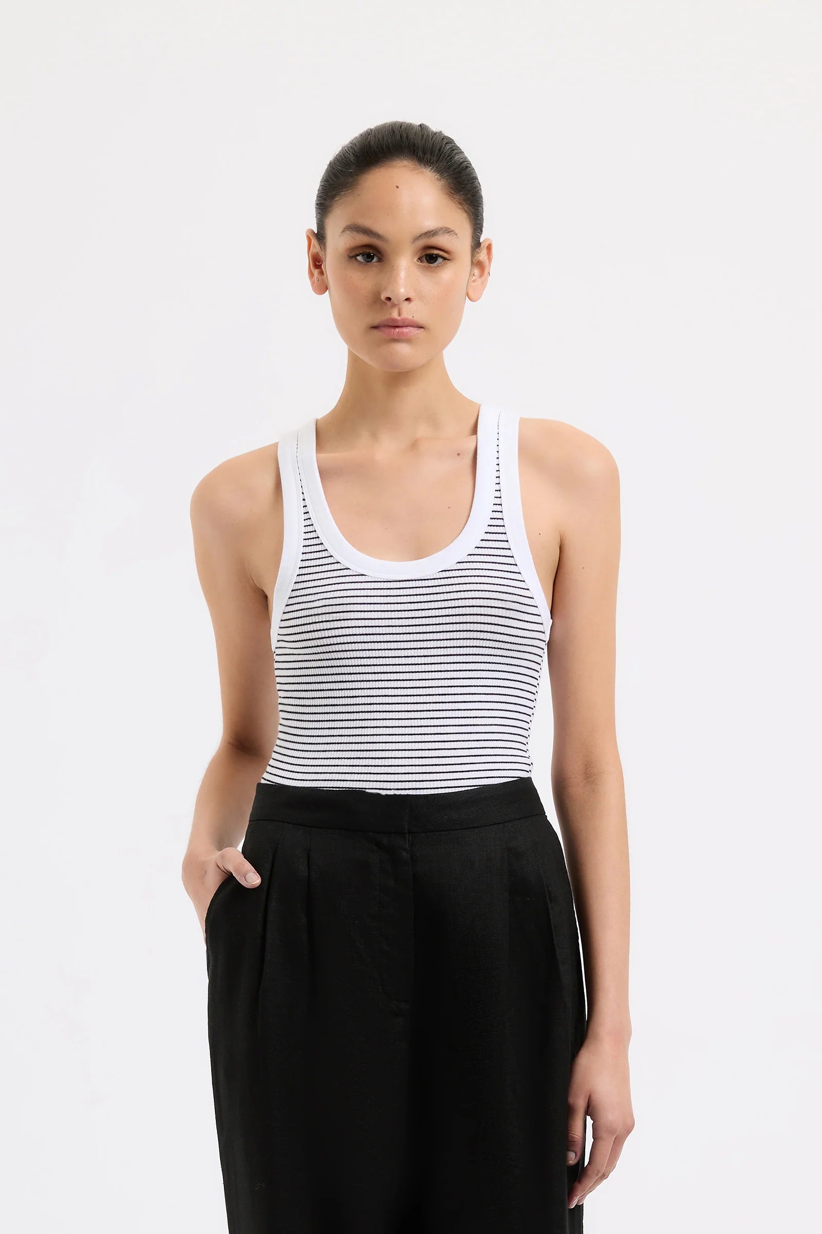 Your Shopping Wish, Our Discount Command!Organic Stripe Rib Singlet - Black Stripe